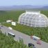 Gaïa Ecosystems Dome - near highway (sample view) - multi-level greenhouses designed to withstand climate change